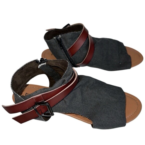 Pierre Dumas Brenna-1 Sandals 8.5 Denim Blue Boho Ankle Strap Open Toe Flats - Picture 3 of 16